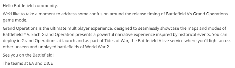 DICE: Battlefield 5 Grand Operations modu oyun çıktığı anda erişilebilir olacak
